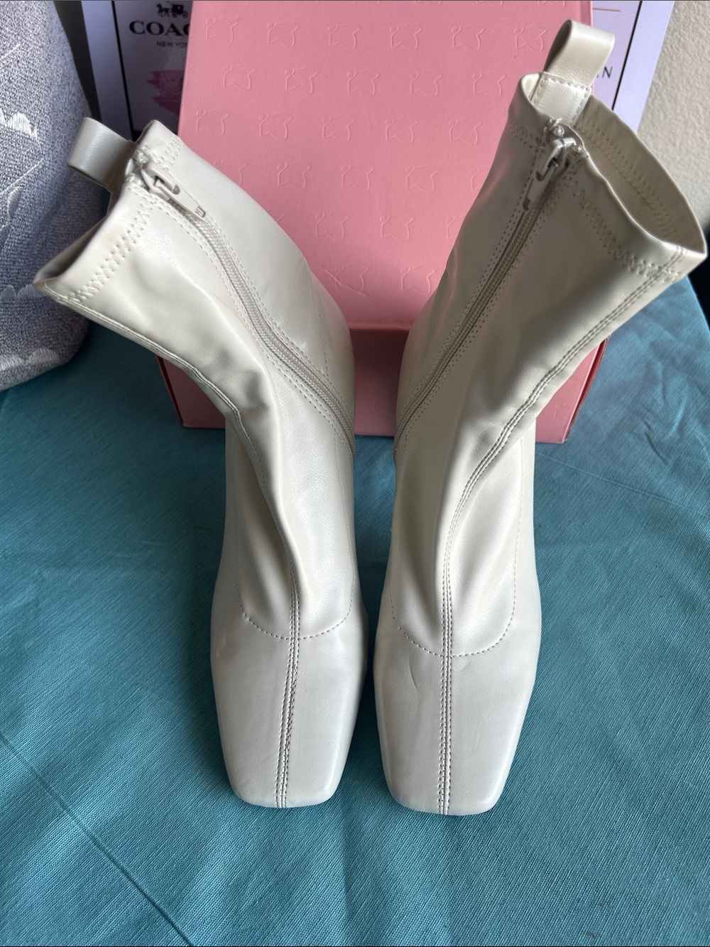 Zara Cream Square-Toe Ankle Booties